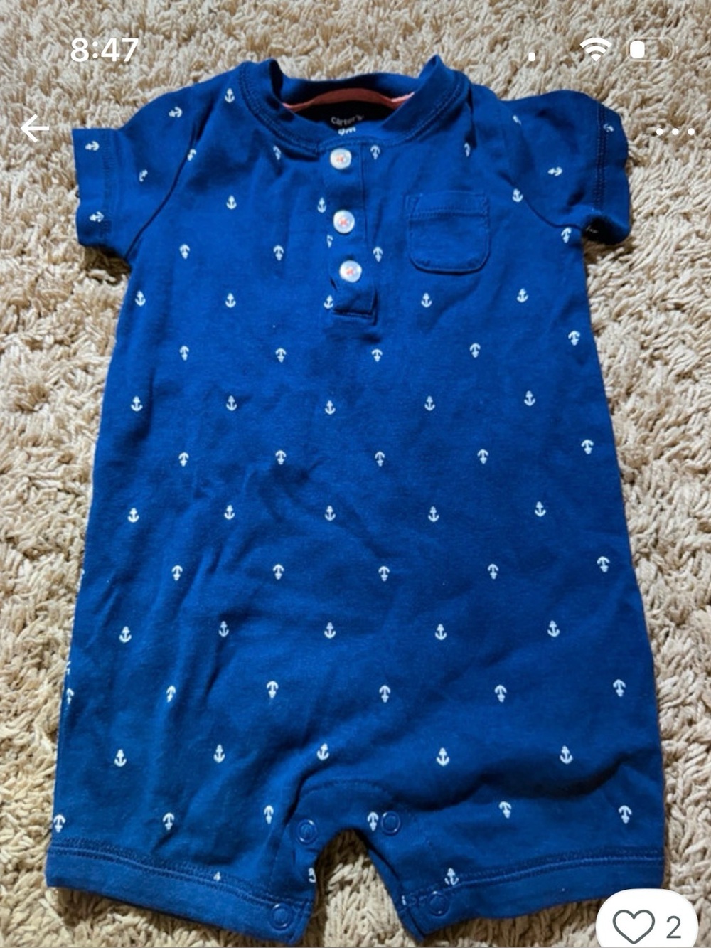 Carter's Navy Anchor Short-Sleeve Romper 3 months